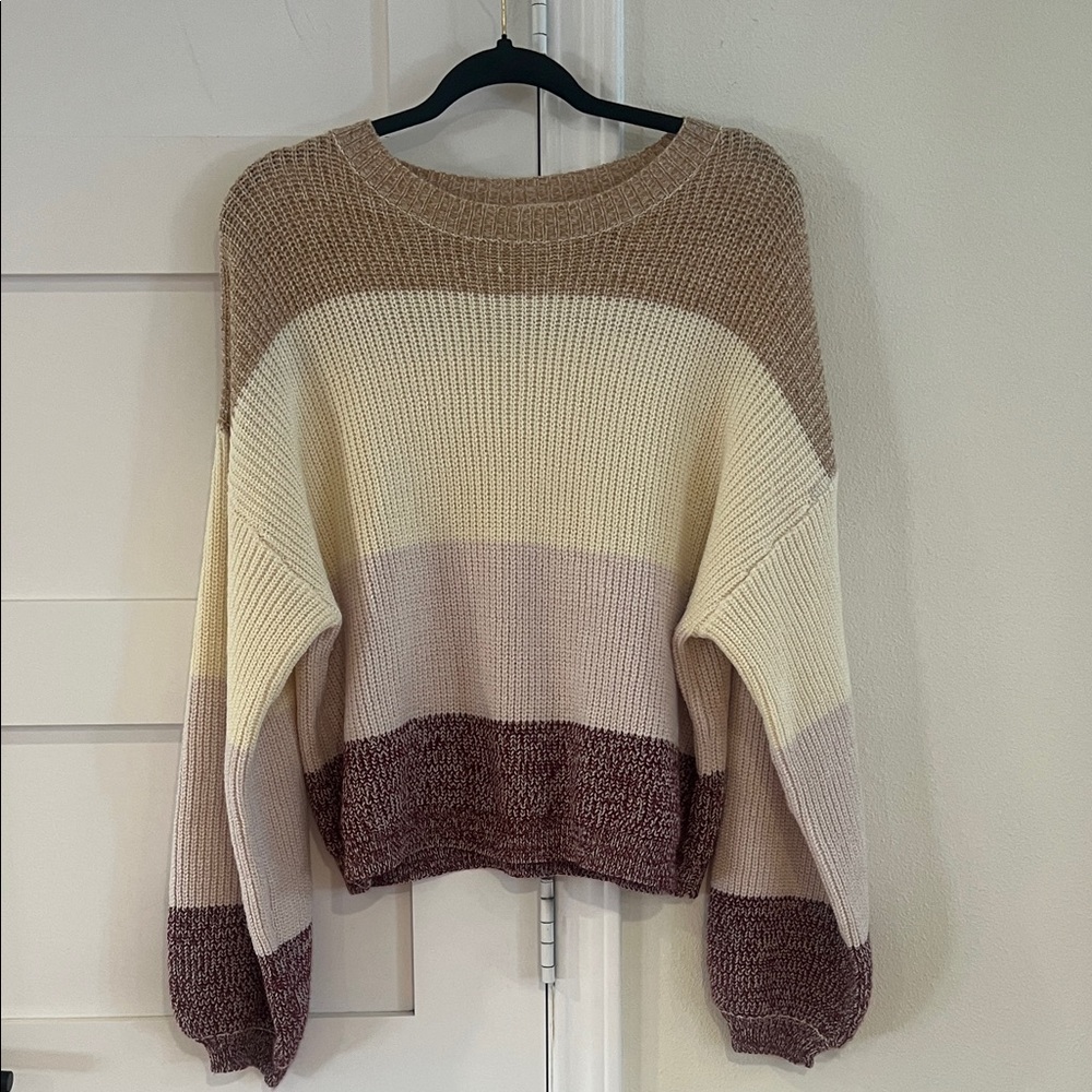 Sadie & Sage Colorblock Cream Tan Maroon Knit Sweater Size Small NWOT